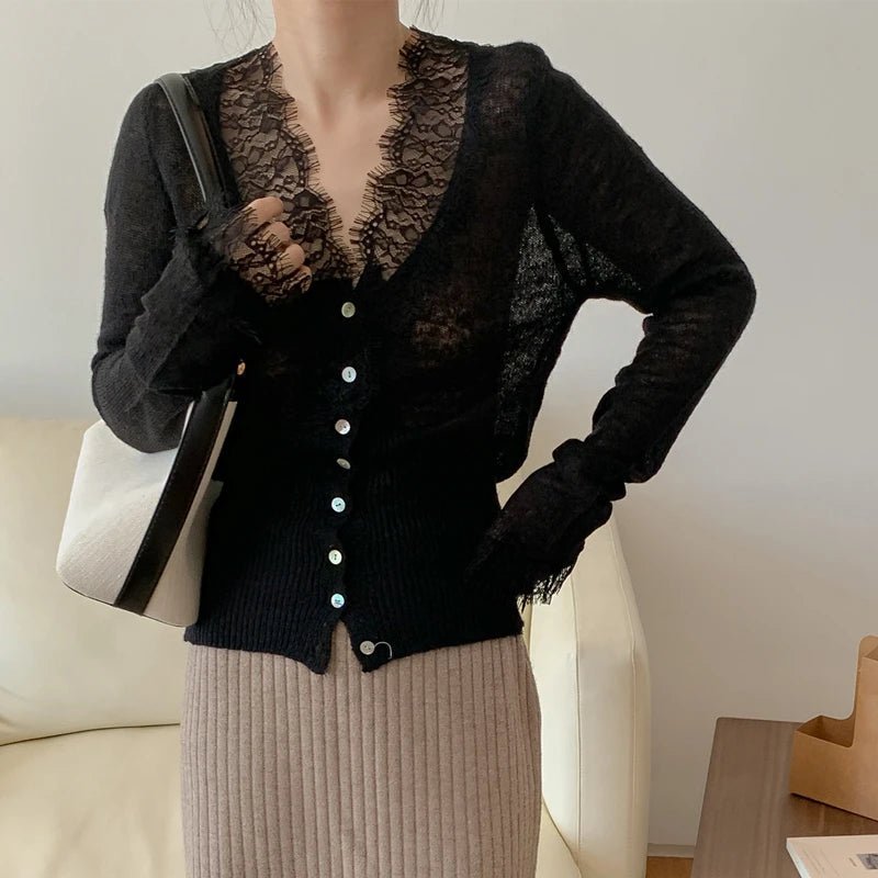 SOKYND Alicia V-Neck Lace Trim Cardigan CardiganSOKYND-419927-BLA-OS-99863Black