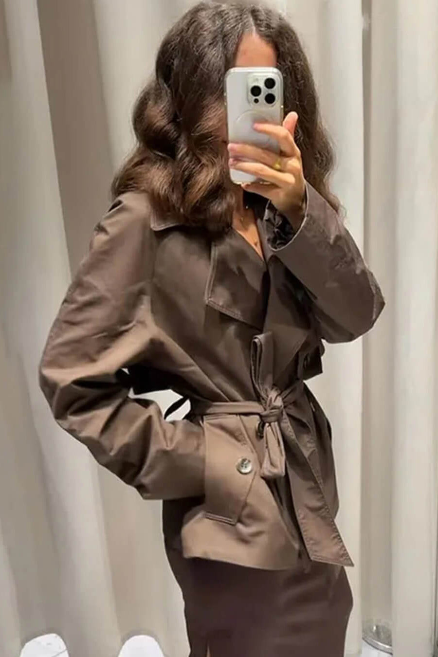 SOKYND Aliya Belted Short Trench Coat Coats & JacketsPw1774219786678257248CoffeeS