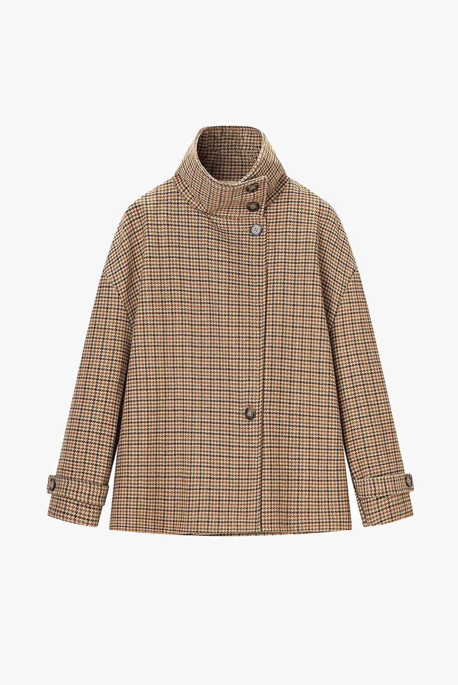 SOKYND Amy Funnel Neck Houndstooth Short Jacket JacketSOKYND-863511-S-OS-49047S