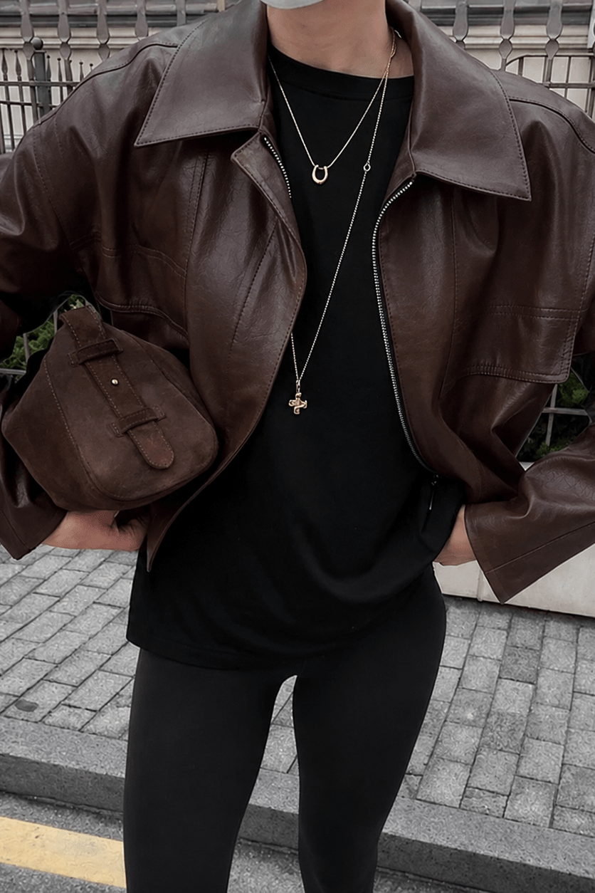 SOKYND Amy Vintage Faux Leather Jacket JacketSOKYND-699543-BRO-M-29687BrownM