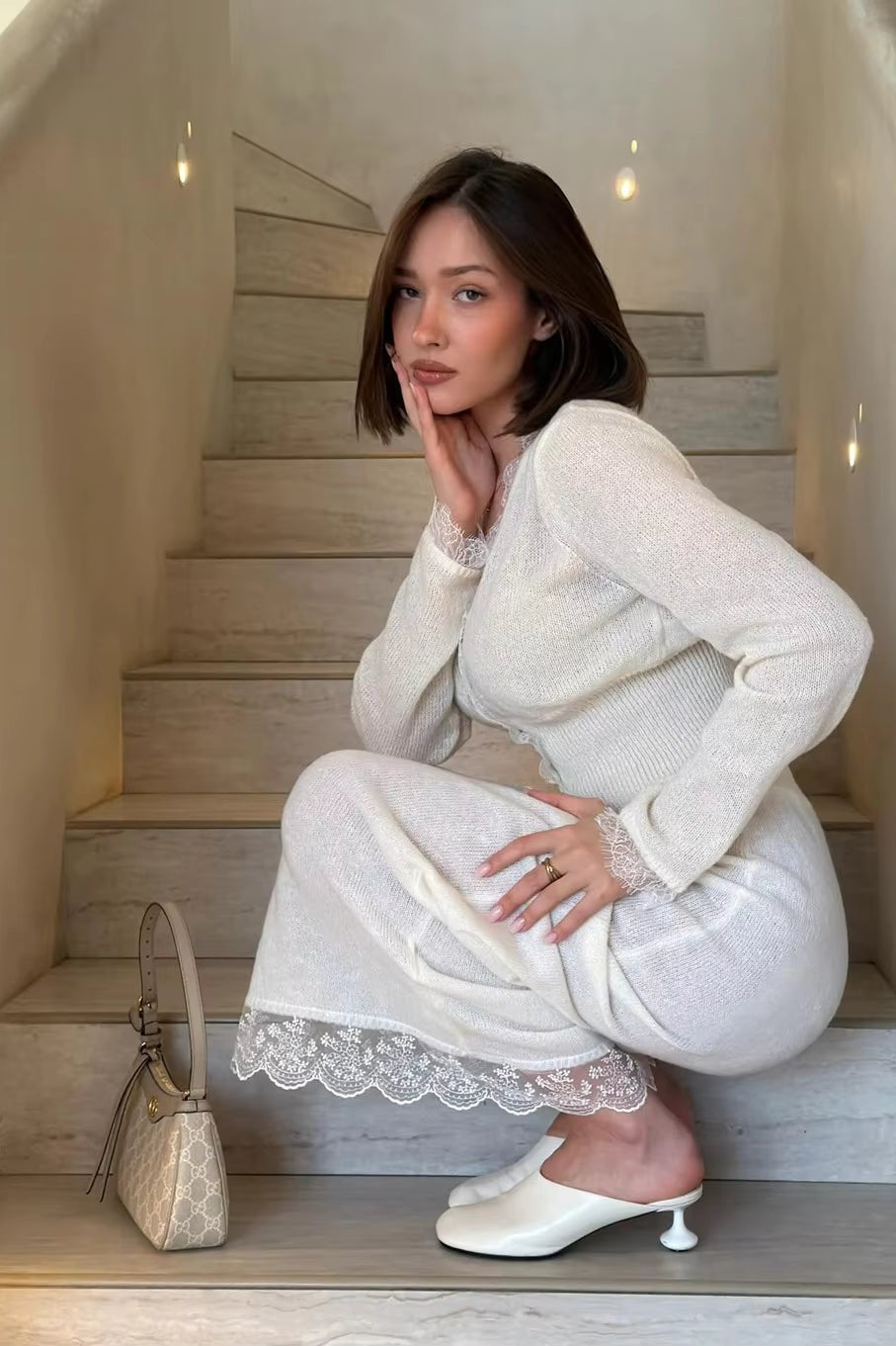 SOKYND Anna V-Neck Lace Trim Cardigan CardiganSOKYND-312727-WHI-OS-03927White