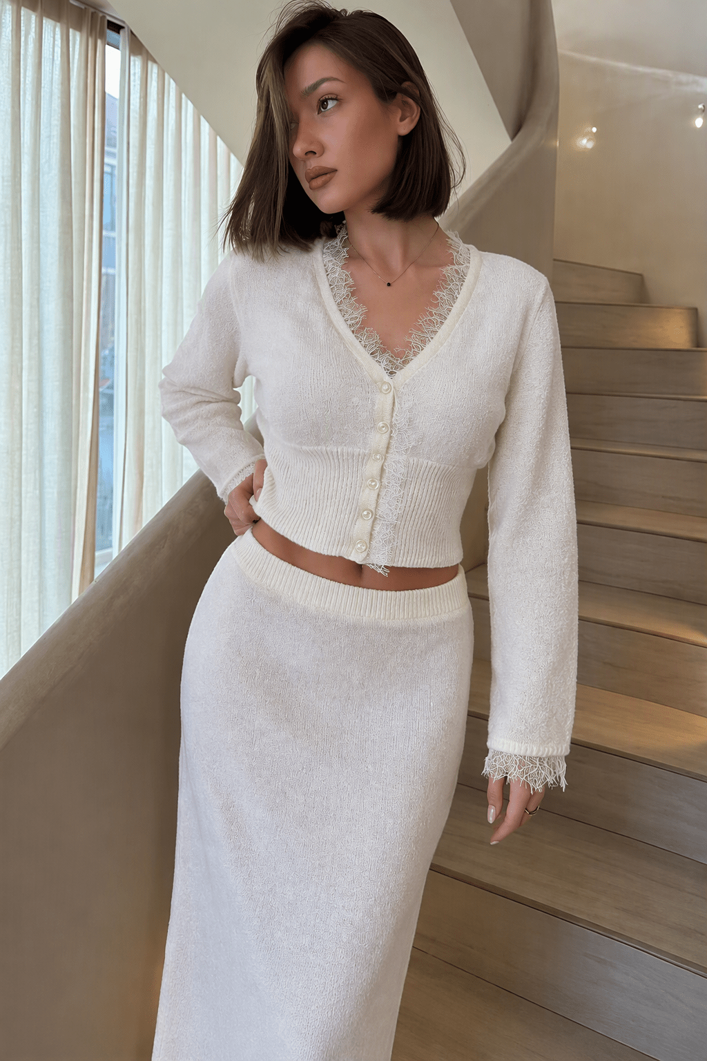 SOKYND Anna V-Neck Lace Trim Cardigan CardiganSOKYND-312727-WHI-OS-03927White