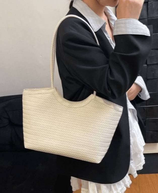 SOKYND Anna Woven Faux Leather Bag in White