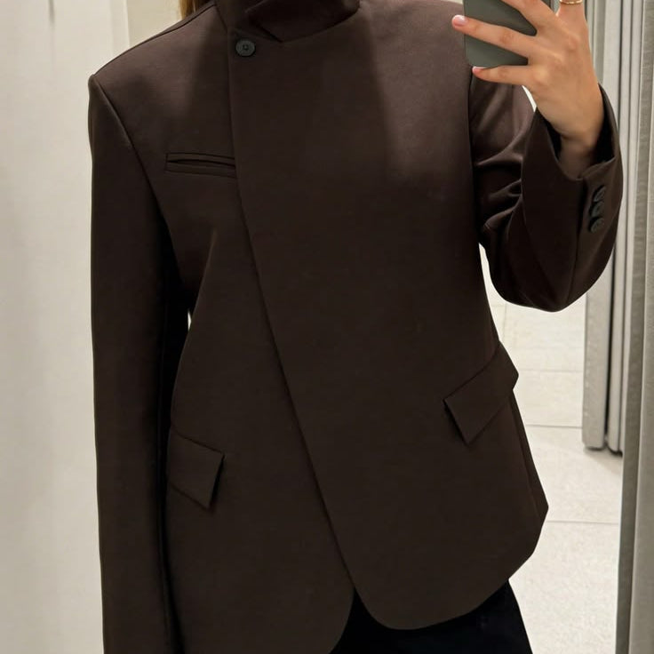 SOKYND Annie Vintage Asymmetric Blazer JacketSOKYND-119575-BRO-XS-07447BrownXS