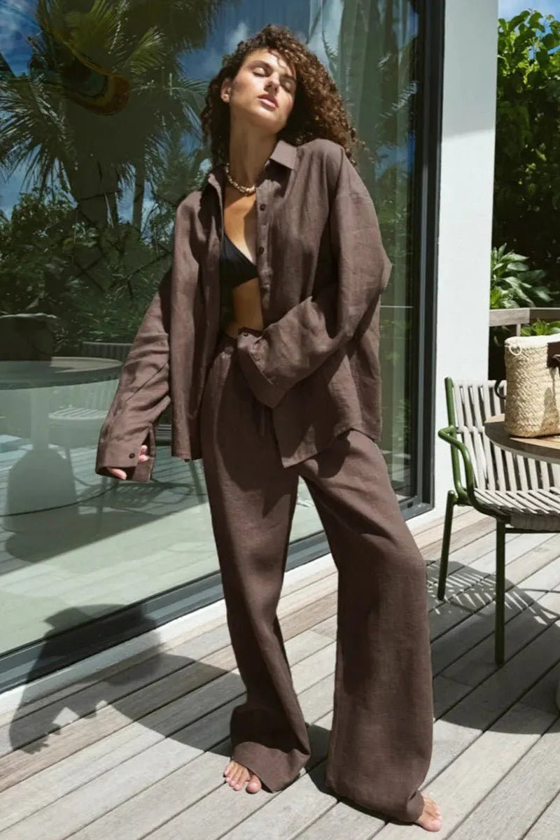 SOKYND Arabella Cotton Shirt & Lounge Pants Set Matching SetsSOKYND-372311-WHI-S-11159WhiteS