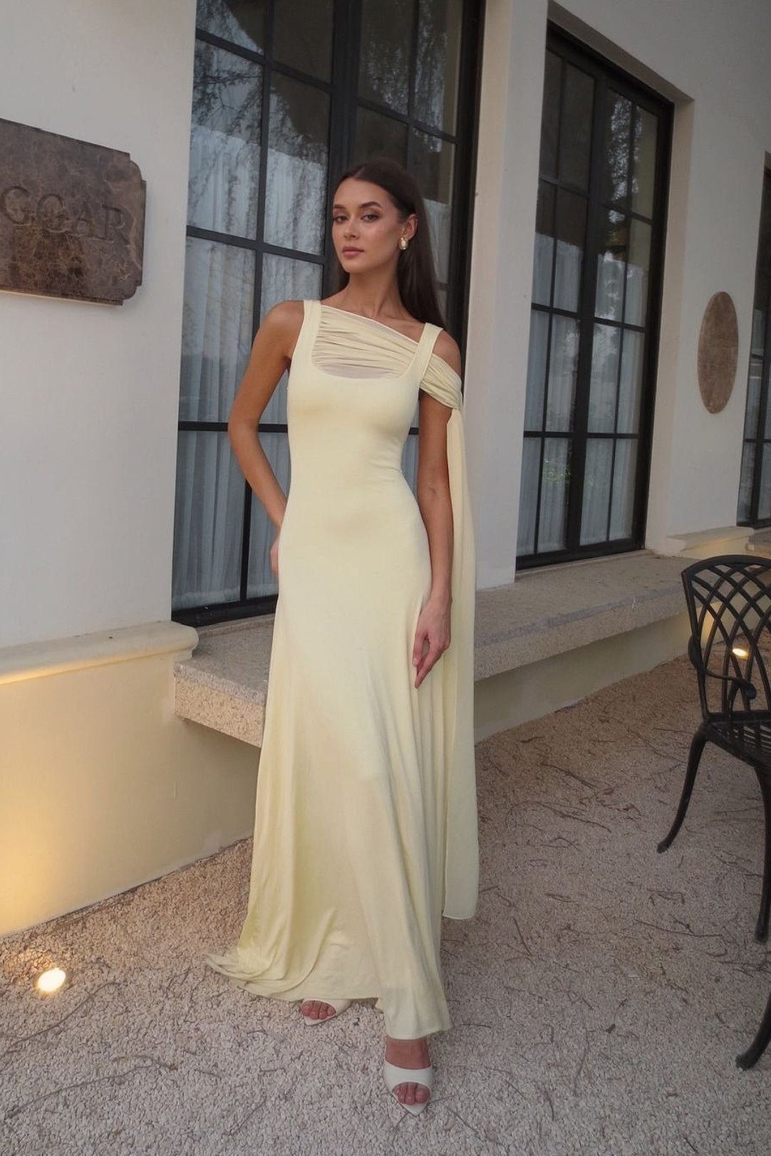 SOKYND Avery Chiffon Scarf Maxi Dress in Yellow