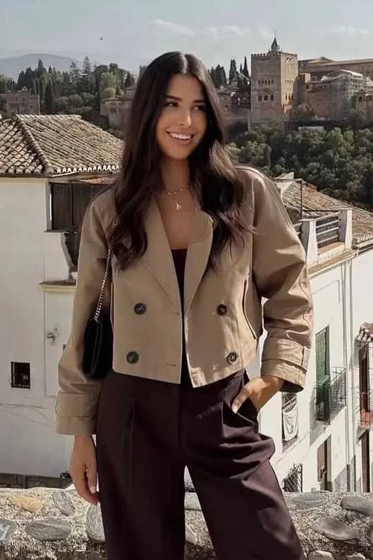 SOKYND Carmen Cropped Double Breasted Trench Coat CoatSOKYND-670935-BEI-S-82071BeigeS