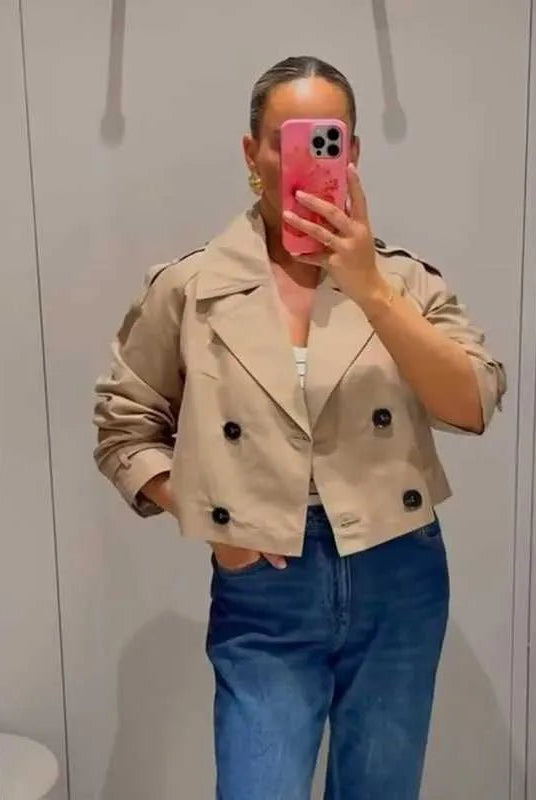 SOKYND Carmen Cropped Double Breasted Trench Coat CoatSOKYND-670935-BEI-S-82071BeigeS