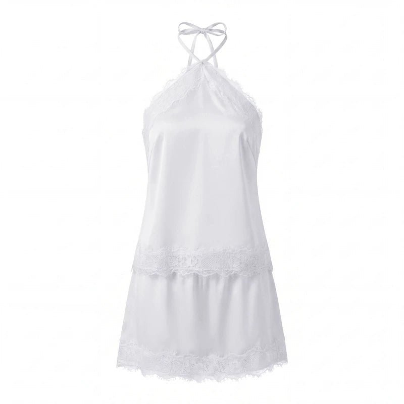 SOKYND Celeste Satin Lace Halter Cami and Mini Skirt Set JumpsuitSOKYND-294551-YEL-S-88983YellowS