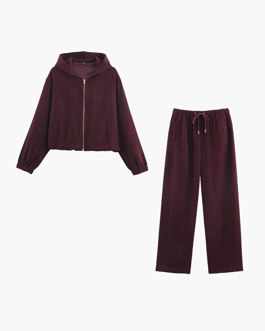 SOKYND Clara Hooded Tracksuit Set in Burgundy