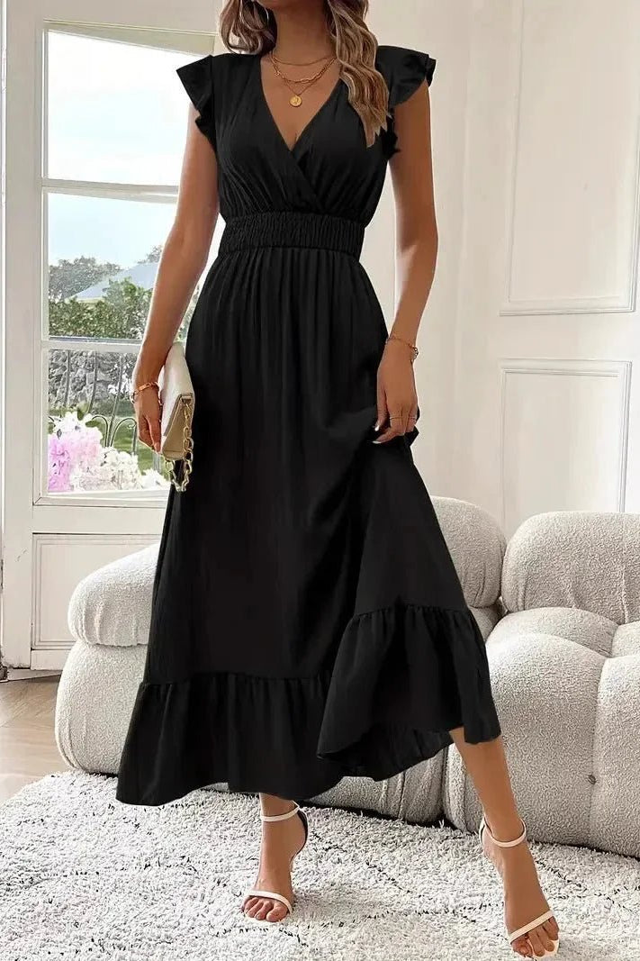 SOKYND Dahlia V-Neck Ruffle Swing Dress DressesSOKYND-143767-BLA-S-09655BlackS