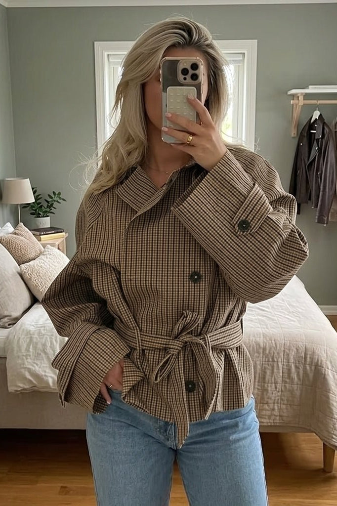 SOKYND Daniela Plaid Belted Trench Coat CoatSOKYND-117079-S-OS-09111S