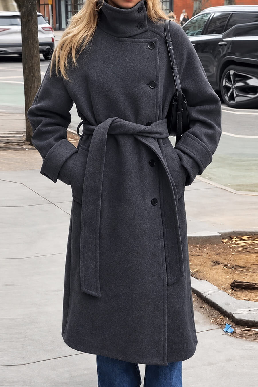 SOKYND Dolly Long Belted High Collar Coat Coats & Jacketshm1767625273837054983GreyS