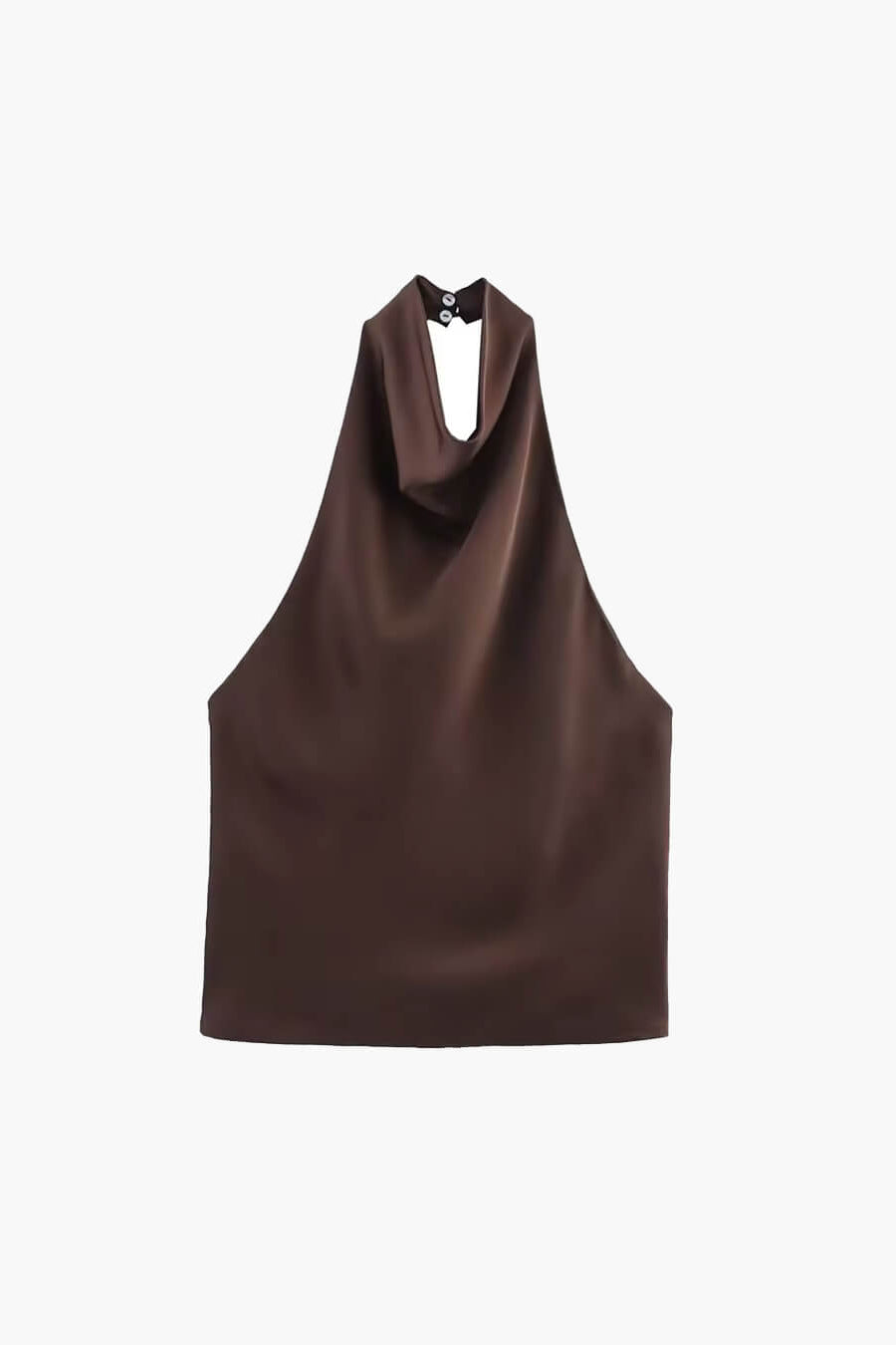 SOKYND Elaine Halter Backless Satin Top TopsBrownXS