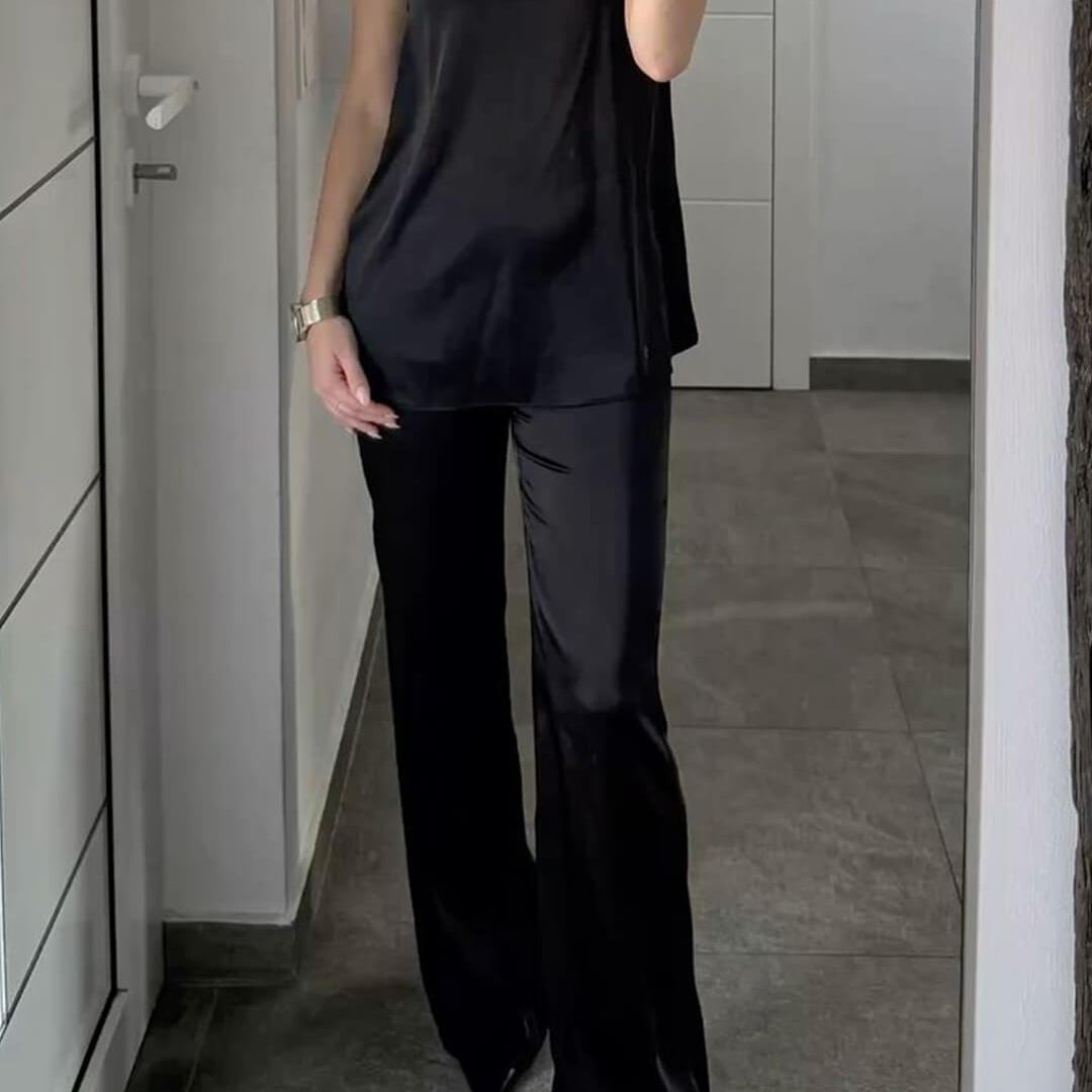 SOKYND Elena Wide Leg Satin Trousers PantsBlackS