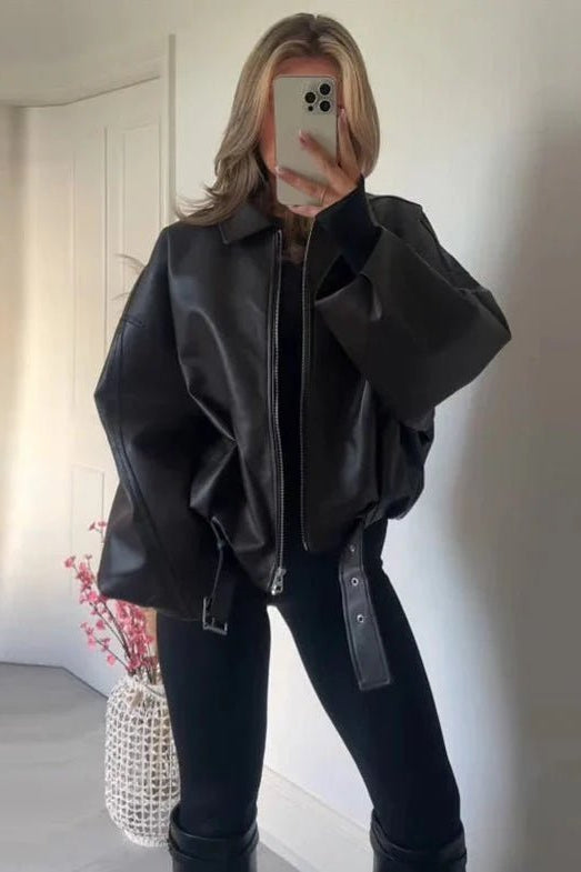 SOKYND Eliana Leather Moto Jacket Coats & JacketsSOKYND-730391-BRO-L-17367BrownL