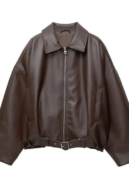 SOKYND Eliana Leather Moto Jacket Coats & JacketsSOKYND-730391-BRO-L-17367BrownL