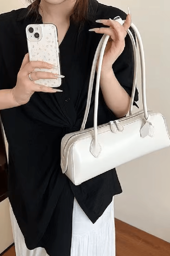 SOKYND Emily Vintage Leather Baguette Bag BagSOKYND-838871-WHI-OS-69719White