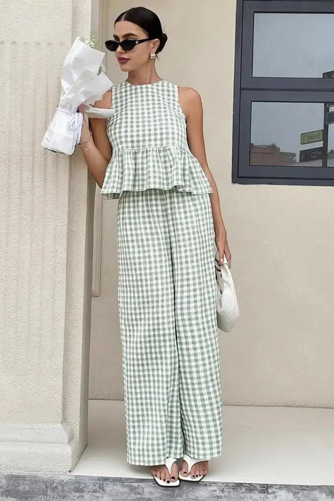 SOKYND Enya Plaid Ruffle Two-Piece Set Matching SetsSOKYND-314583-GRE-S-73271GreenS