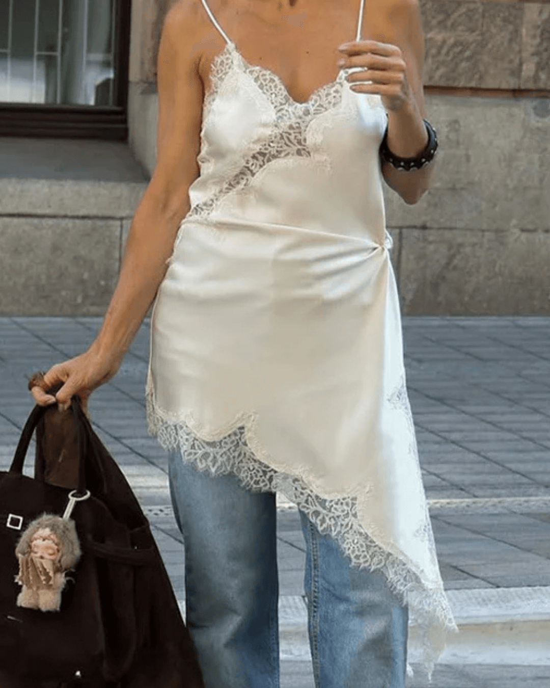 SOKYND Gemma Asymmetric Satin Lace Midi Dress DressSOKYND-663959-WHI-XS-12567WhiteXS
