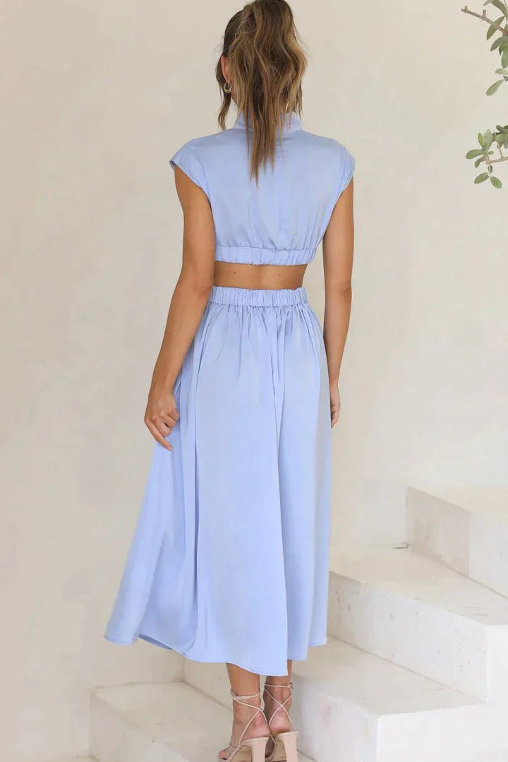 SOKYND Hermione High - Neck Cutout Midi Dress DressBlueXS