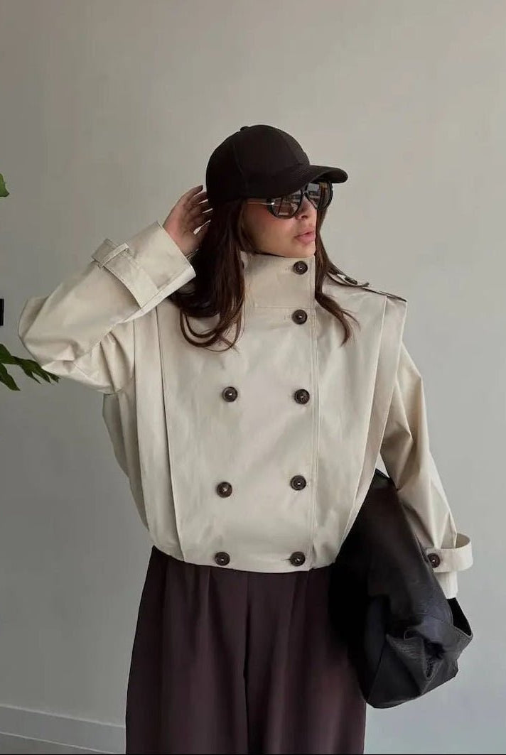 SOKYND Isabel Pleated High Collar Trench Coat CoatSOKYND-603287-BEI-XS-41143BeigeXS