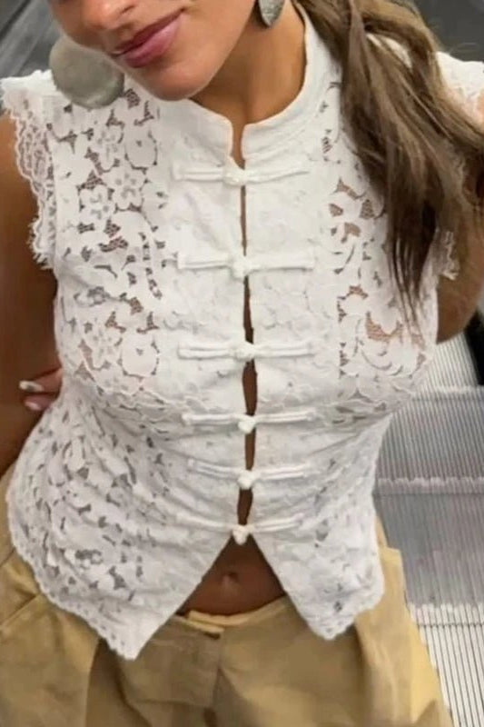 SOKYND Ivy Sleeveless Lace Top in White
