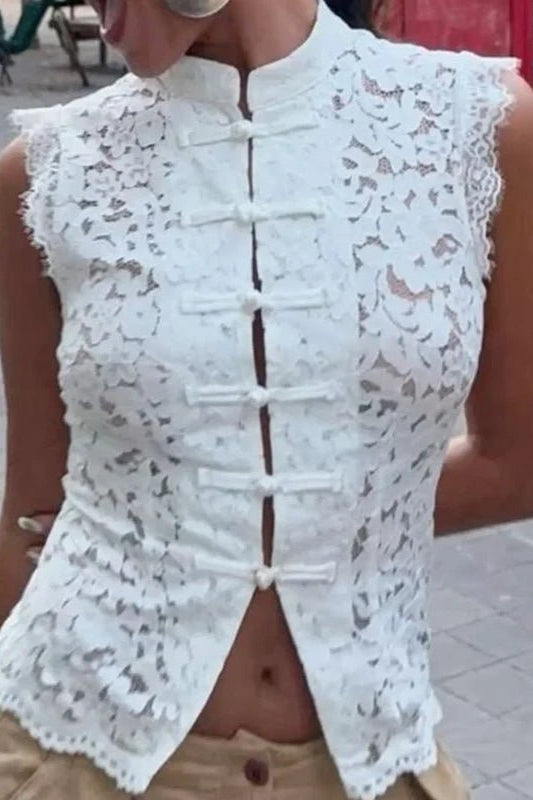 SOKYND Ivy Sleeveless Lace Top in White