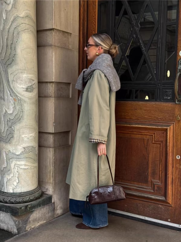SOKYND Jane Check-Accent Mid Trench Coat CoatSOKYND-663447-BEI-L-30551BeigeL