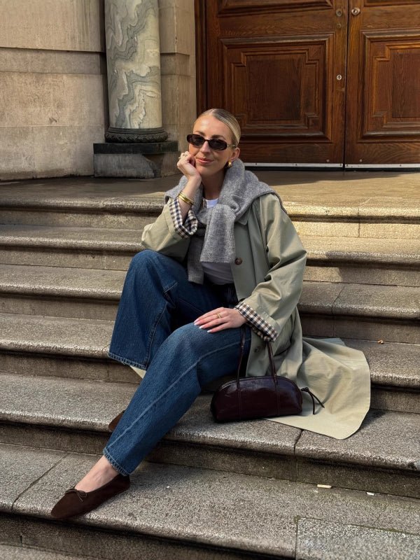 SOKYND Jane Check-Accent Mid Trench Coat CoatSage GreenL