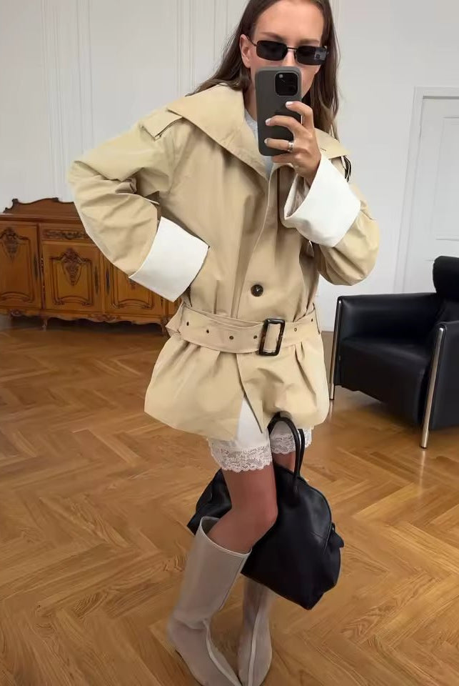 SOKYND Jasmin Contrast Cuffs Belted Trench CoatSOKYND-406487-BEI-M-01271BeigeM