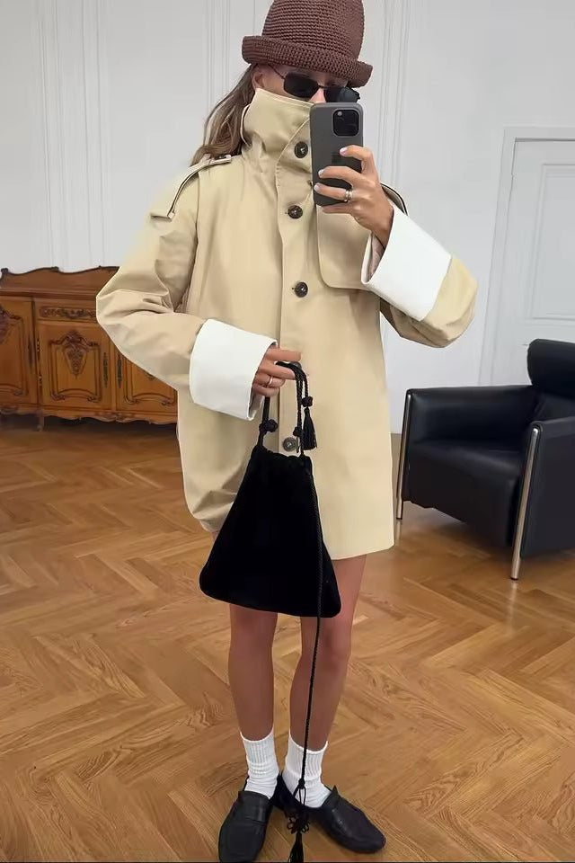 SOKYND Jasmin Contrast Cuffs Belted Trench CoatSOKYND-406487-BEI-M-01271BeigeM