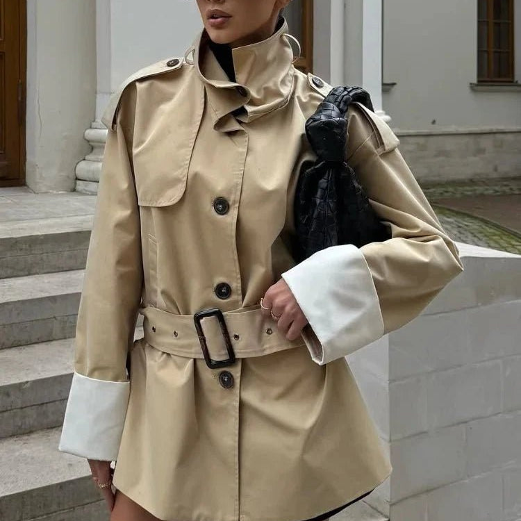 SOKYND Jasmin Contrast Cuffs Belted Trench CoatSOKYND-406487-BEI-S-68503BeigeS