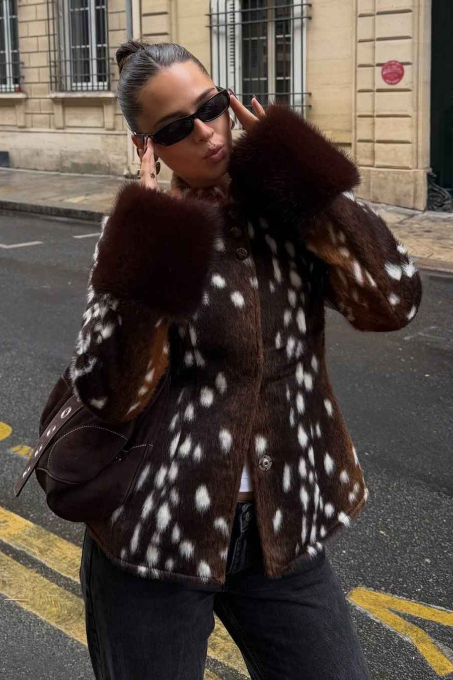 SOKYND Kate Stand Collar Faux Fur Bambi Jacket JacketSOKYND-915671-L-OS-34839L