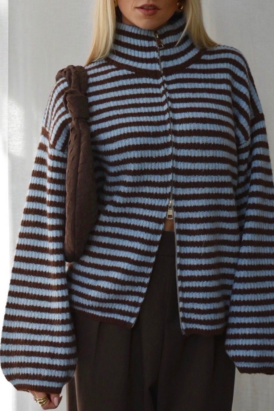 SOKYND Kate Striped Mock Neck Knit Cardigan CardiganSOKYND-850455-BLU-S-68791BlueS