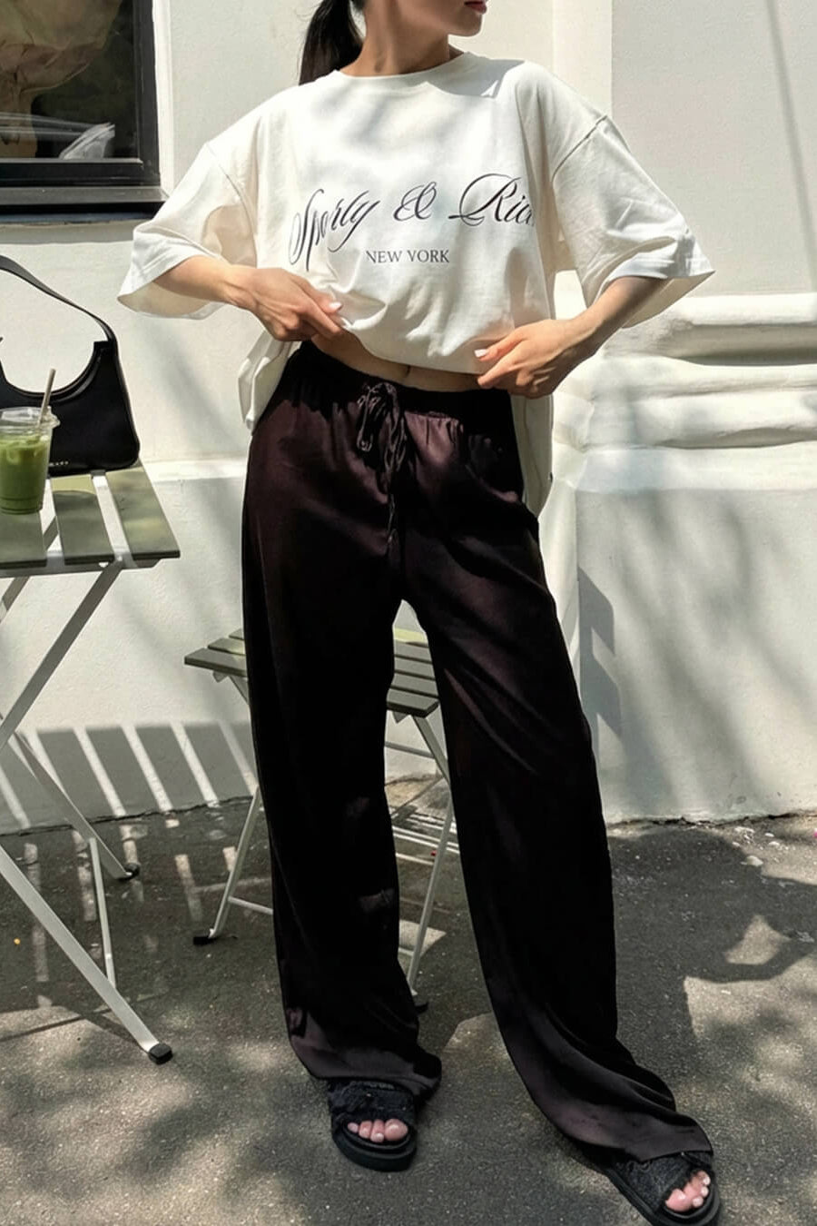 SOKYND Keith High Waist Satin Wide Leg Trousers TrousersKF1774219786667487977BrownS