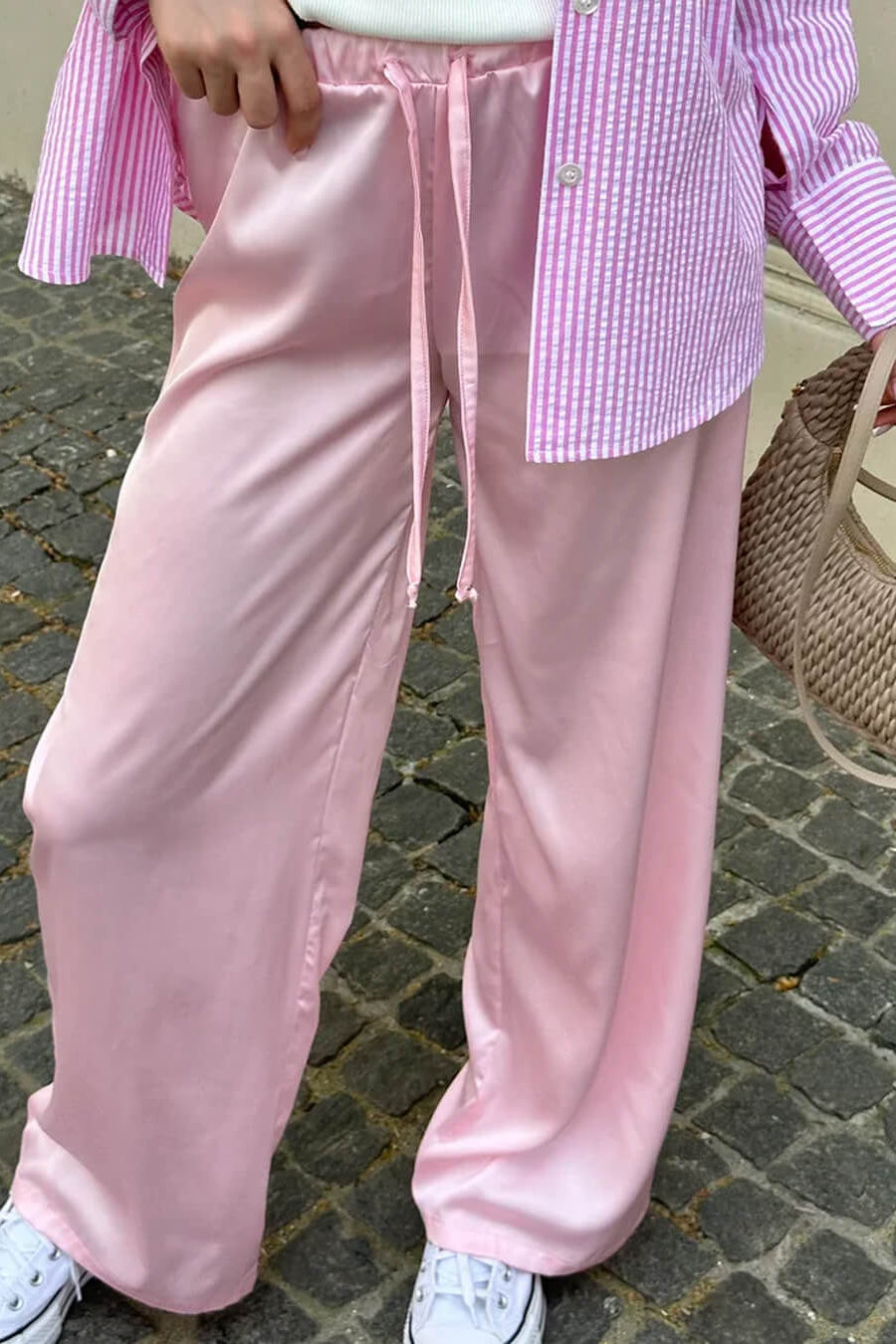 SOKYND Keith High Waist Satin Wide Leg Trousers Trousersqw1774219786667821183PinkM
