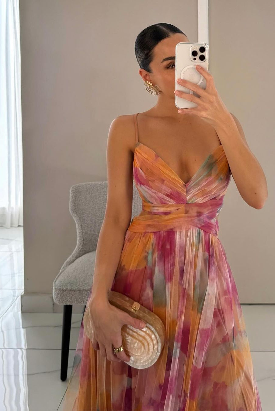 SOKYND Kenza Floral V - Neck Maxi Dress DressOrangeL