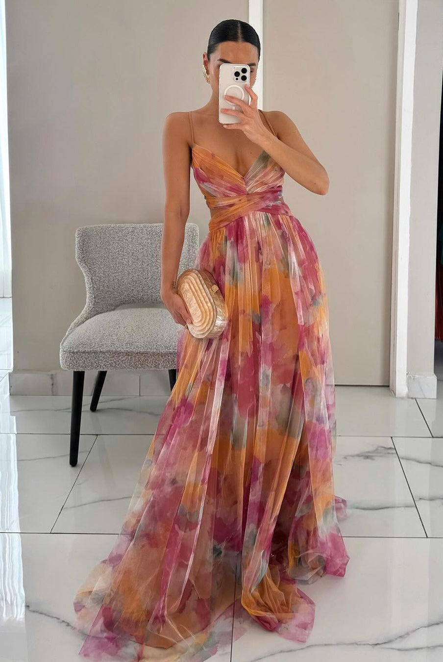 SOKYND Kenza Floral V - Neck Maxi Dress DressOrangeXL
