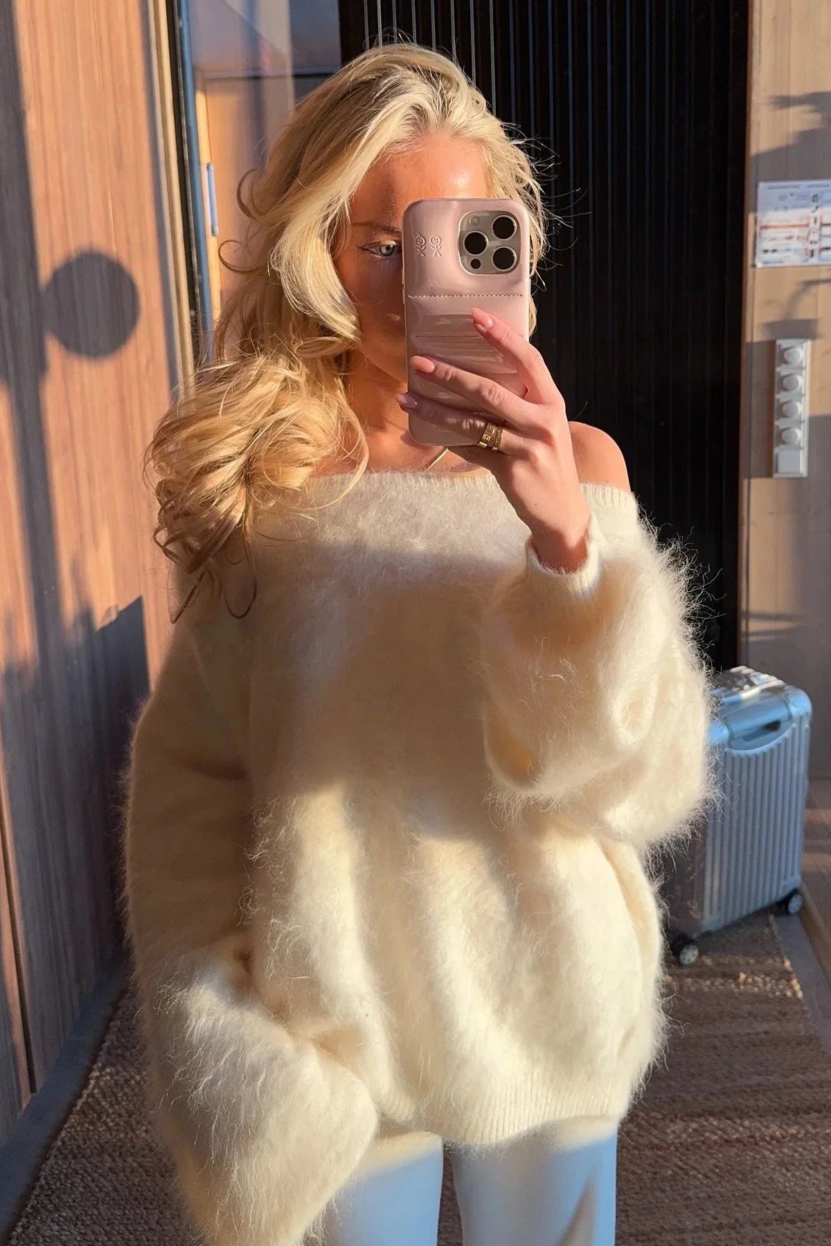 SOKYND Lara Off-Shoulder Mohair Sweater SweaterWhiteS