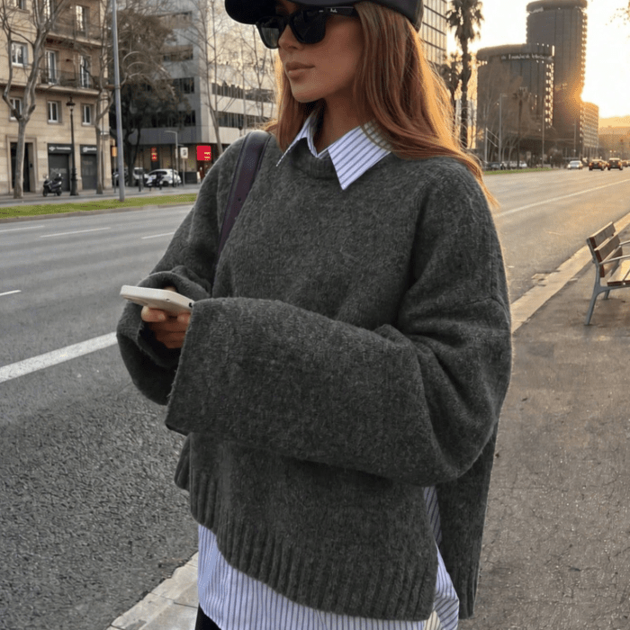 SOKYND Lara Ribbed Knit Sweater SweaterSOKYND-480535-S-GREY-96663GreyOne Size