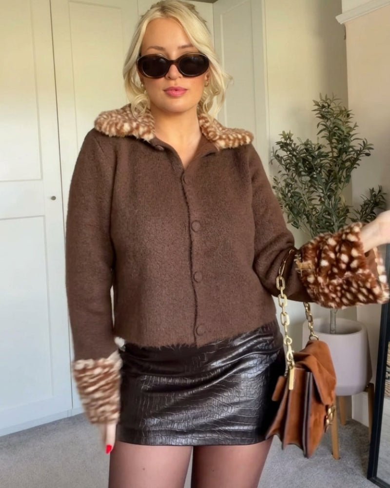 SOKYND Lola Faux Fur Trim Knit Cardigan CardiganSOKYND-075735-BRO-M-43095BrownM