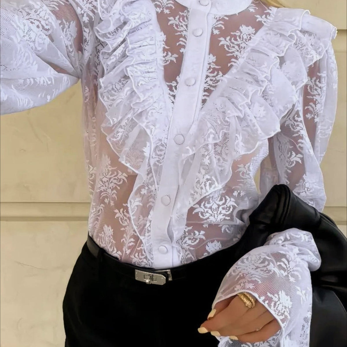 SOKYND Mia Ruffle Lace Sheer Blouse BlouseSOKYND-444951-WHI-S-86391WhiteS