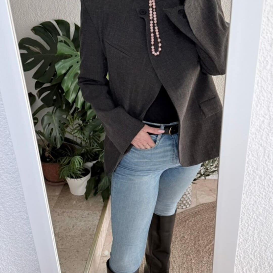 SOKYND Miriam Plaid Stand Collar Blazer JacketCharcoalS