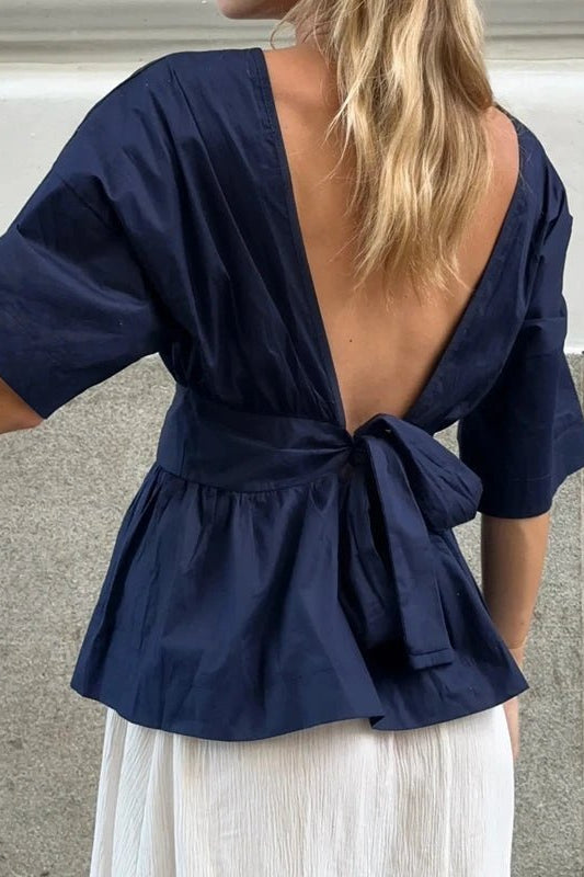 SOKYND Monica Ruffled Backless Blouse BlouseSOKYND-680855-NAV-S-82775NavyS