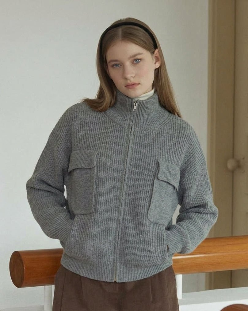 SOKYND Nadia Funnel Neck Zip Up Sweater SweaterSOKYND-609431-GRE-L-67383GreyL