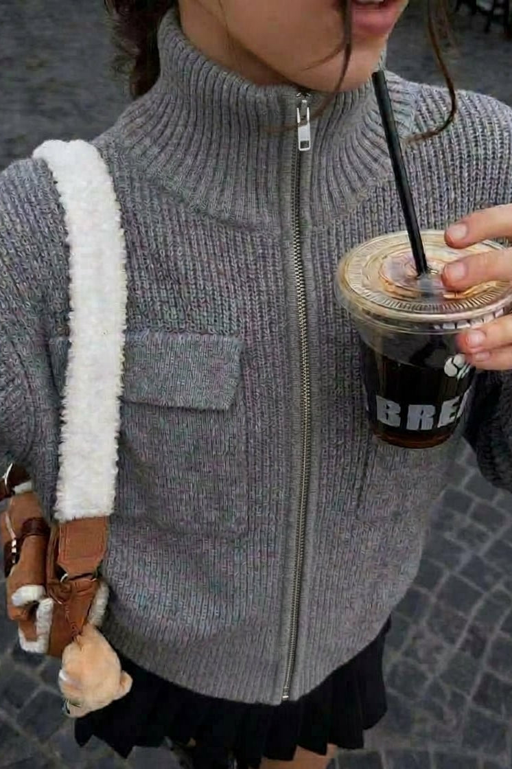 SOKYND Nadia Funnel Neck Zip Up Sweater SweaterSOKYND-609431-GRE-M-34615GreyM