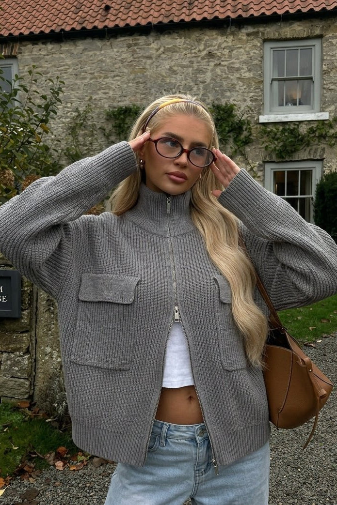 SOKYND Nadia Funnel Neck Zip Up Sweater SweaterSOKYND-609431-GRE-S-01847GreyS