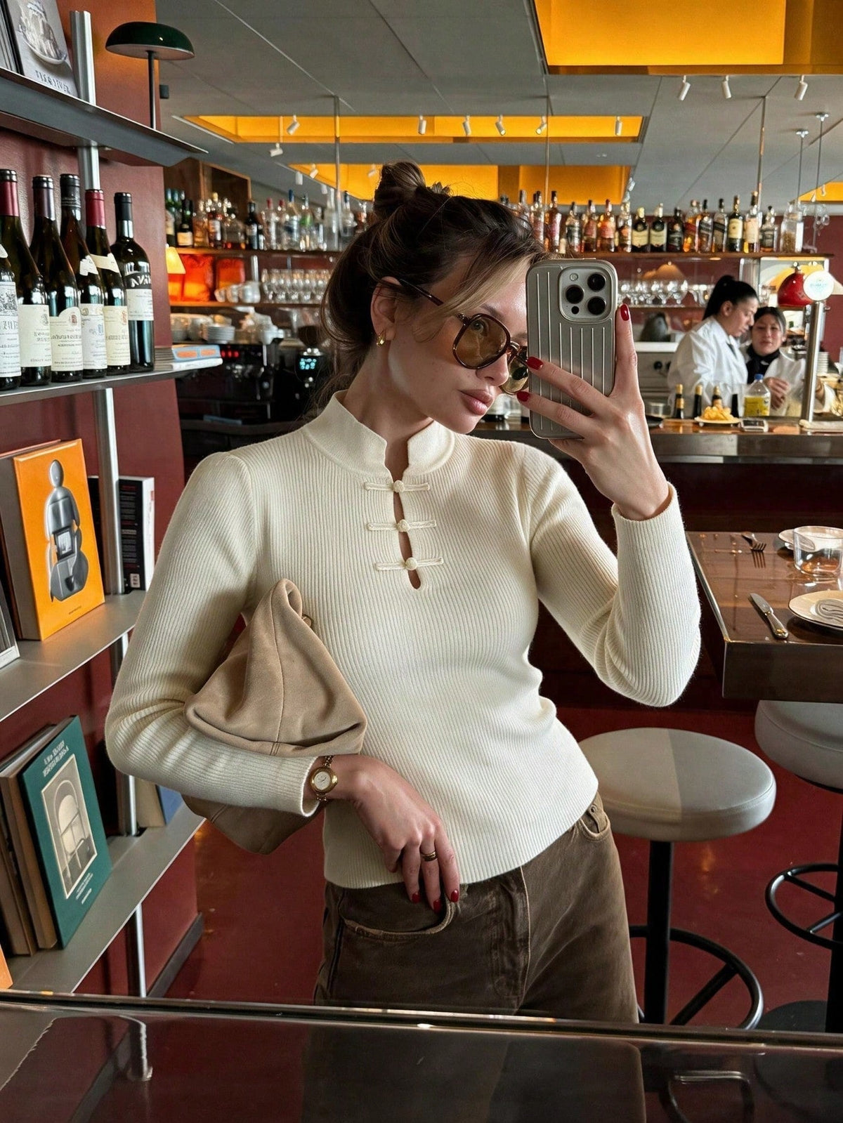 SOKYND Naomi Mandarin Collar Ribbed Knit Top TopSOKYND-389463-WHI-S-67159WhiteS