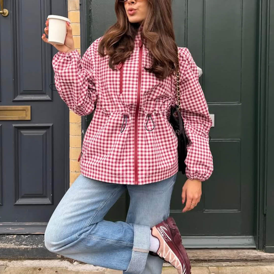 SOKYND Natalie Plaid Hooded Trench Jacket JacketSOKYND-720919-RED-XS-45719RedXS